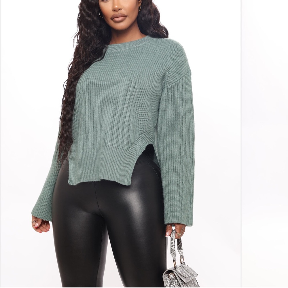 Fashion Nova Cuddle Up Sage Green Crew Neck Sweater